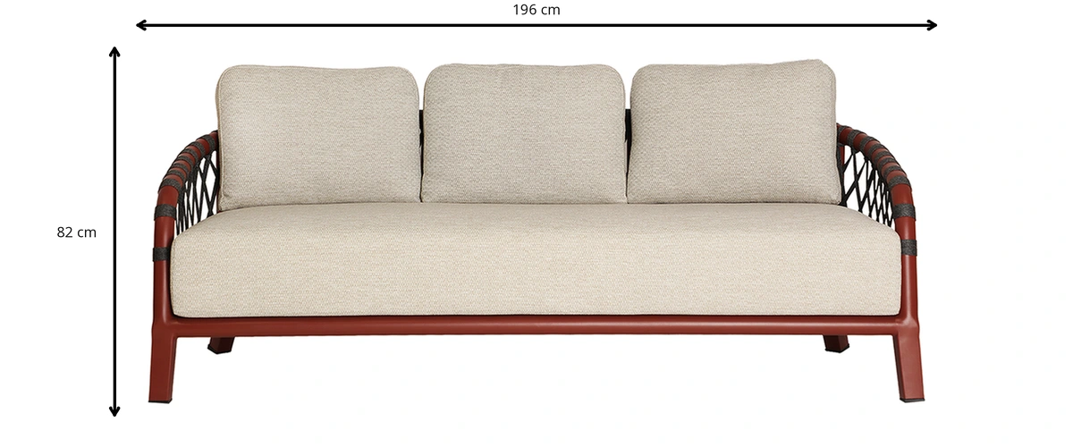 Dimensions - Canapé en tissu polyester beige et rouge 196 cm - L 196 x H 82 x P 85 cm