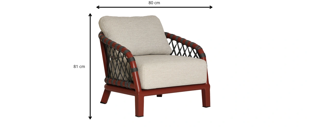 Dimensions - Fauteuil en tissu polyester beige et rouge 80 cm - L 80 x H 81 x P 88 cm