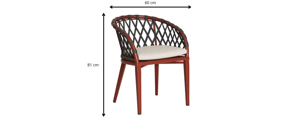 Dimensions - Chaise en tissu polyester beige et rouge 60 cm - L 60 x H 81 x P 64 cm