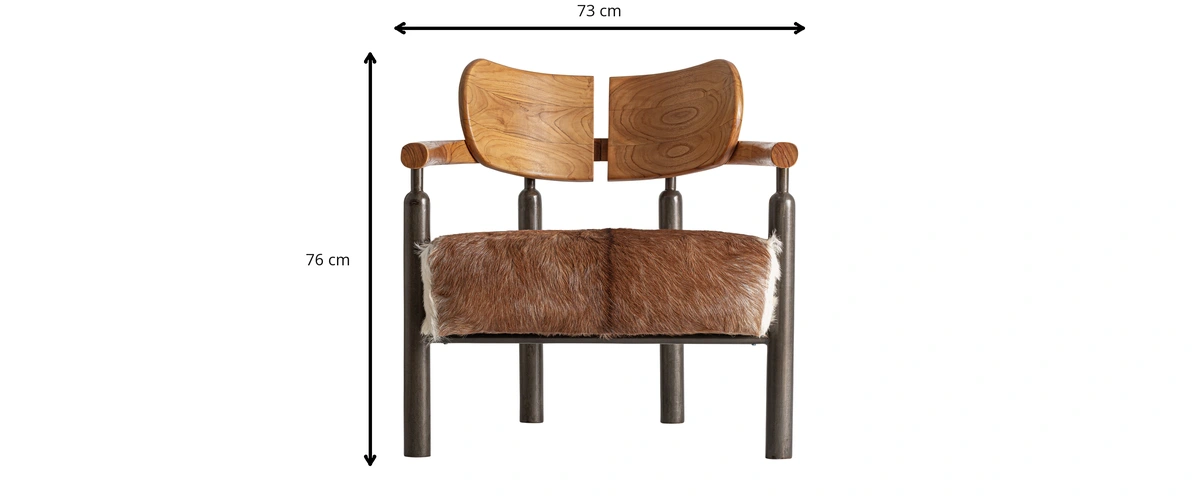 Dimensions - Fauteuil en bois de teck marron et bronze 73 cm - L 73 x H 76 x P 73 cm