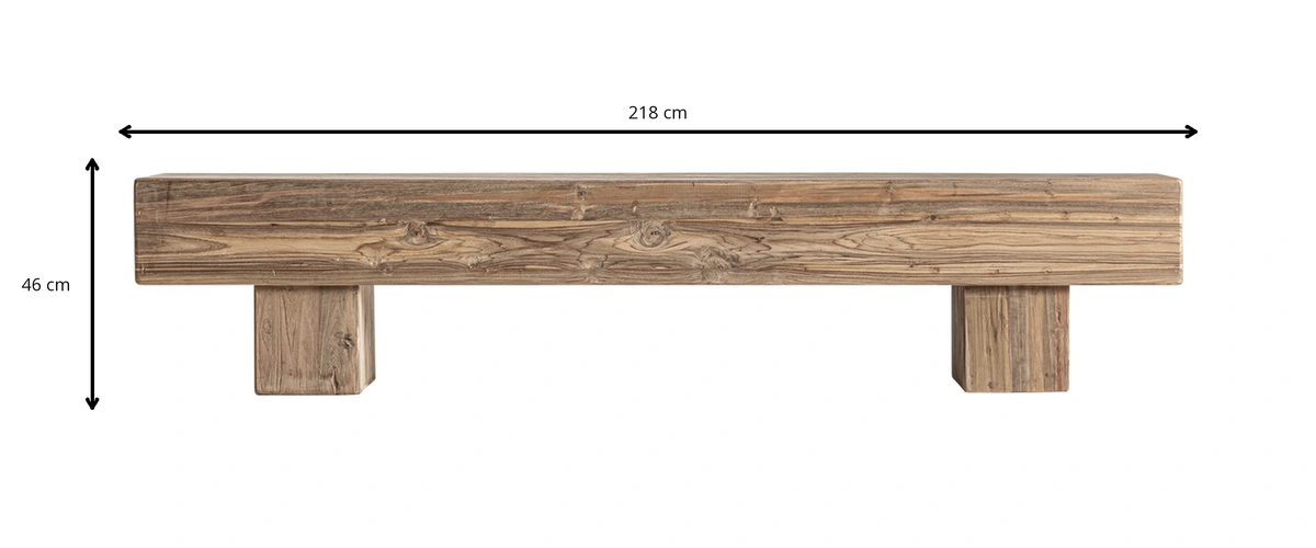 Dimensions - Banc en bois de teck recyclé marron 218 cm - L 218 x H 46 x P 40 cm