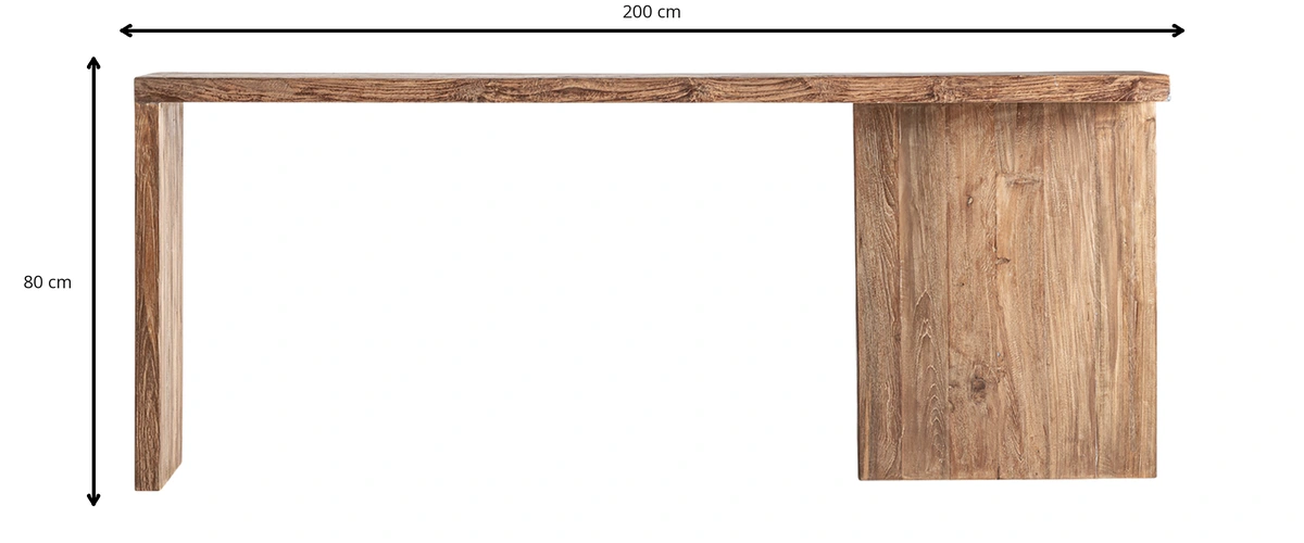 Dimensions - Console en bois de teck recyclé marron 200 cm - L 200 x H 80 x P 47 cm