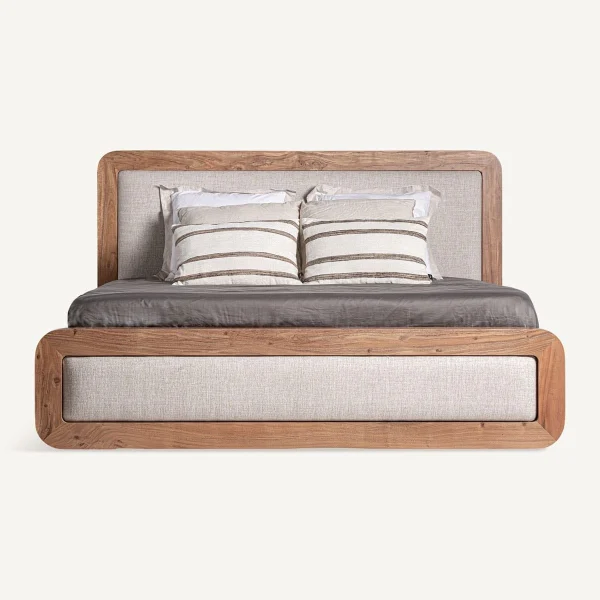 lit double en acacia et tissu