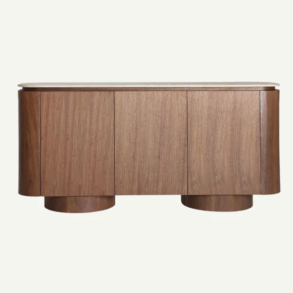 Buffet 3 portes bois et travertin