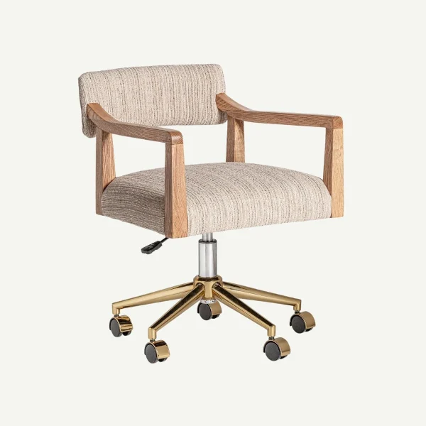 siège de bureau moderne en tissu marron et pieds doré