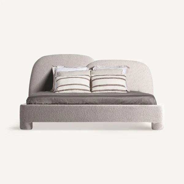 Lit double adulte 180x200 cm en tissu chenille beige tête de lit nuage