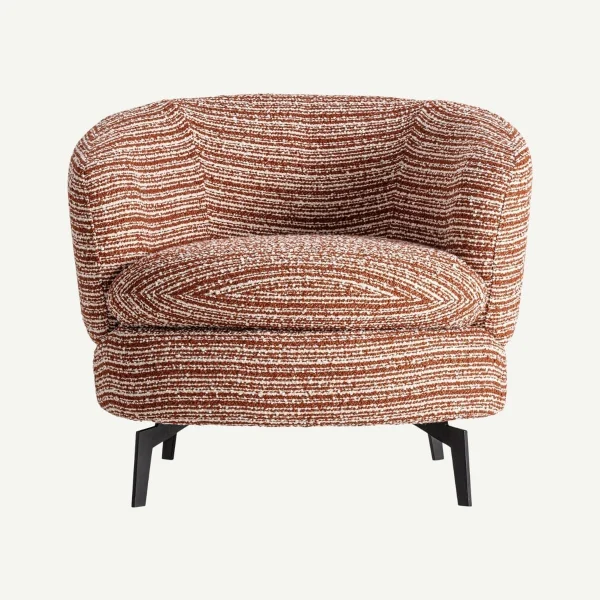 fauteuil moderne terracotta et blanc pieds métal noir