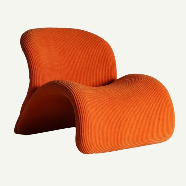 fauteuil courbé design orange velours côtelé