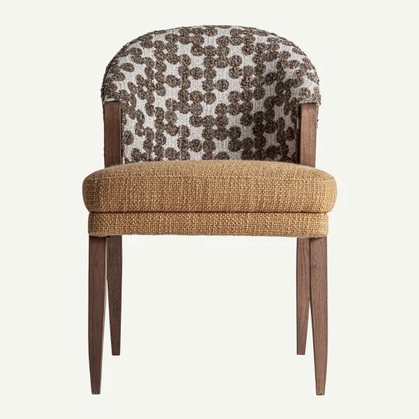 chaise en bois et tissu épais mid century