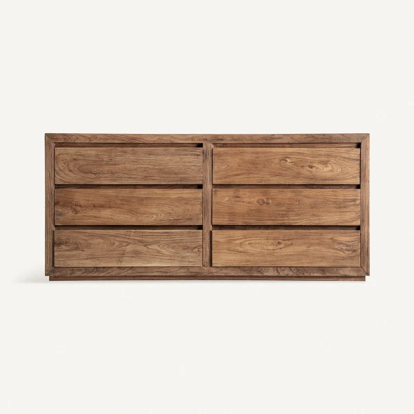 Commode 6 tiroirs en bois massif d'orme 180 cm