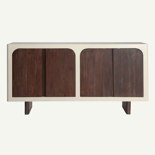 buffet 160 cm blanc cassé et façades en bois