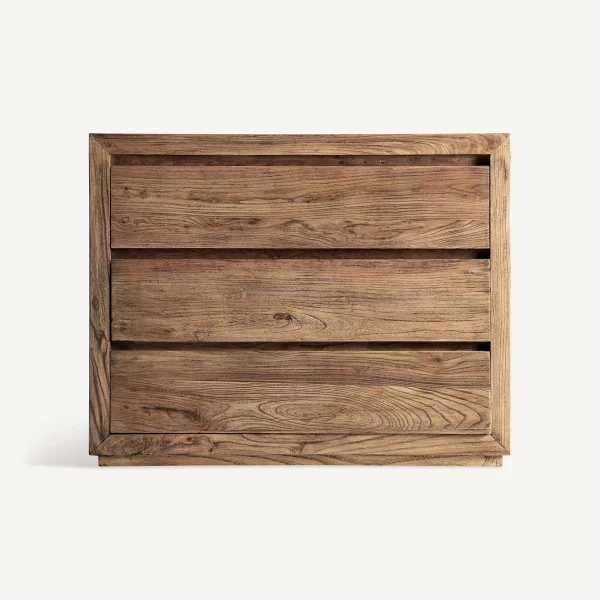 Commode 3 tiroirs en bois massif d'orme 102 cm