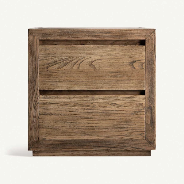 Table de chevet 2 tiroirs en bois massif d'orme 60 cm