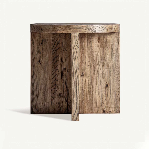 Table d'appoint ronde en bois d'orme