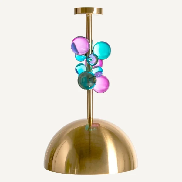Lustre en métal doré et boules en verre colorées