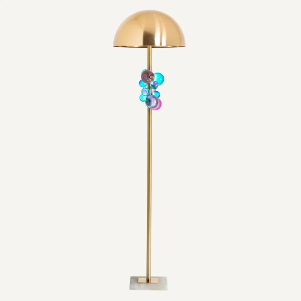 Lampadaire en métal doré et boules en verre
