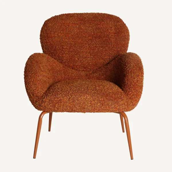 Fauteuil tissu bouclé et métal orange