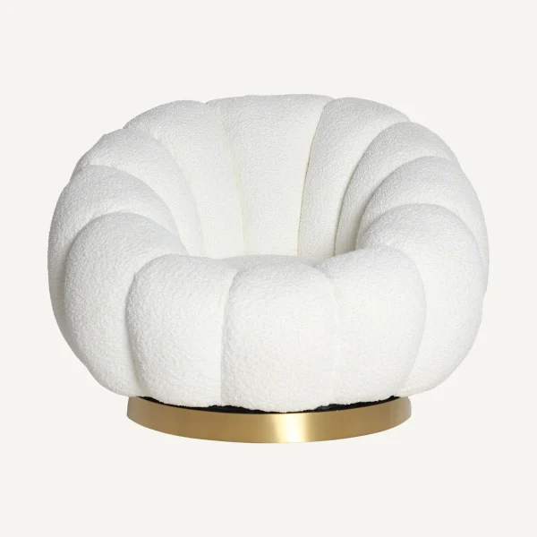 Fauteuil rotatif tissu bouclé blanc