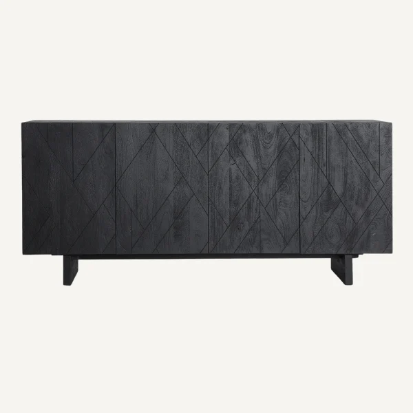 Buffet en bois de manguier peint noir 170 cm 4 portes