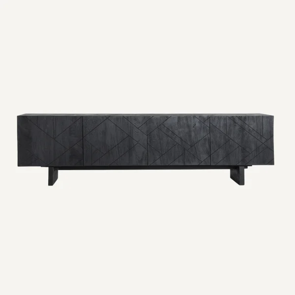 Meuble TV 180cm en bois de manguier noir sculpté