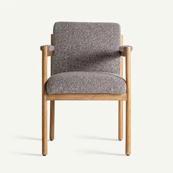 Chaise de salle à manger en tissu bouclé gris et bois naturel