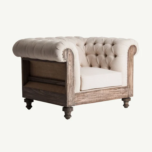 Fauteuil Chesterfield tissu beige