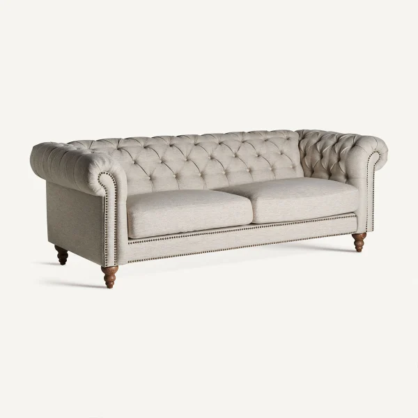 Canapé Chesterfield 3 places en lin gris
