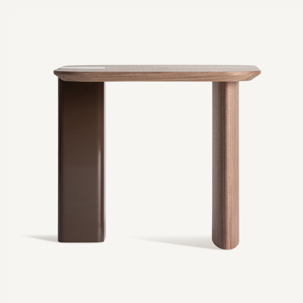 Table d'appoint bois de chêne et laque marron