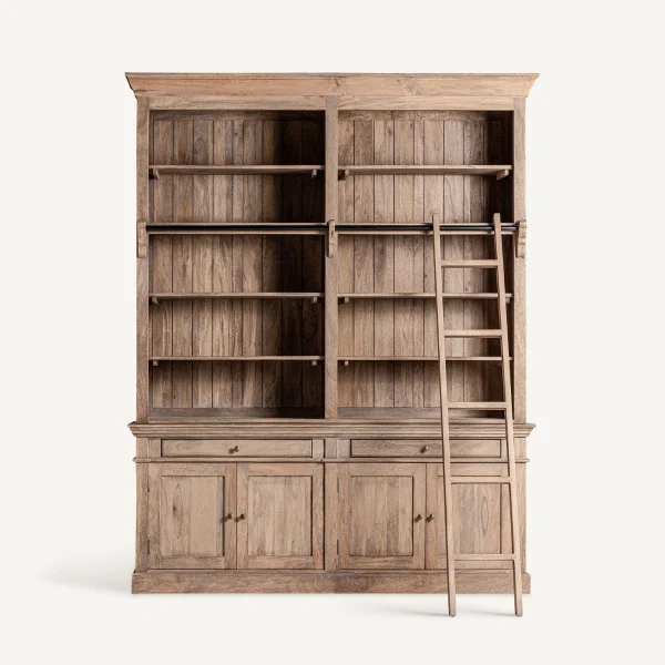 bibliothèque d'époque en bois massif avec échelle