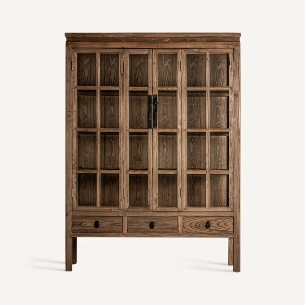 Vitrine verre et bois d'orme massif