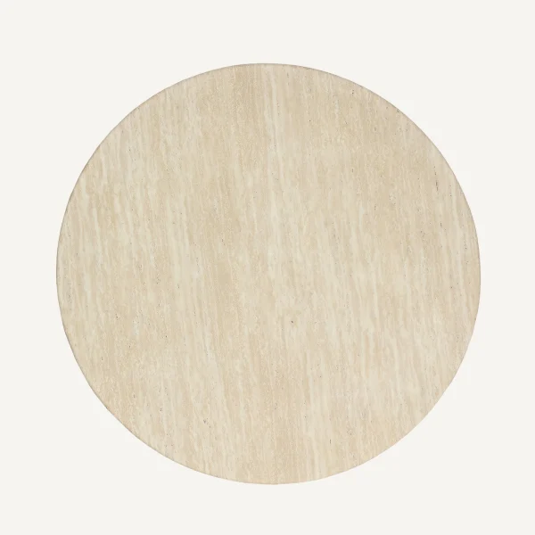 Table basse ronde noyer et travertin beige 90 cm