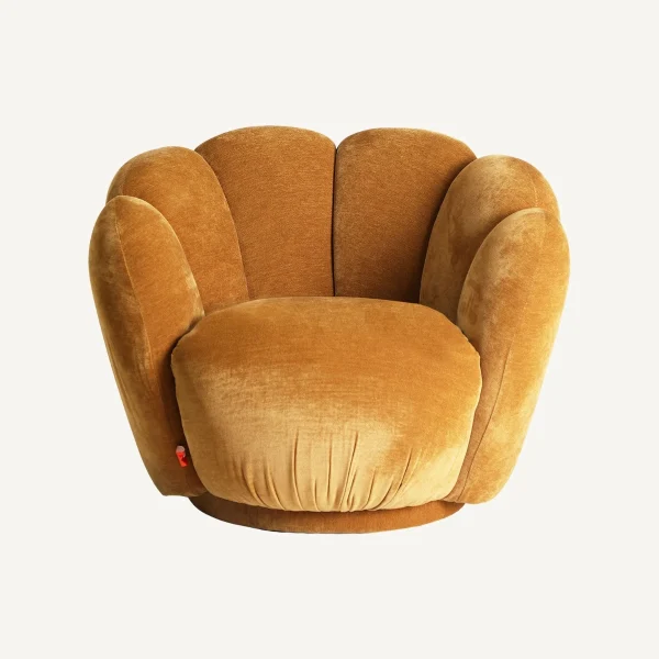 Fauteuil coquillage velours orange