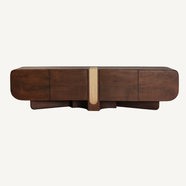 meuble tv contemporain bois foncé moka et travertin