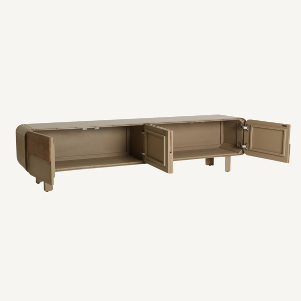 intérieur du meuble tv taupe et bois