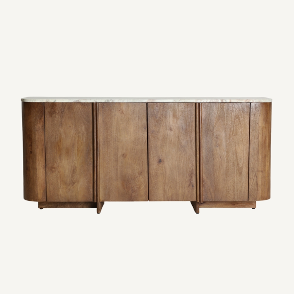 buffet tendance en manguier foncé et plateau en marbre 175 cm
