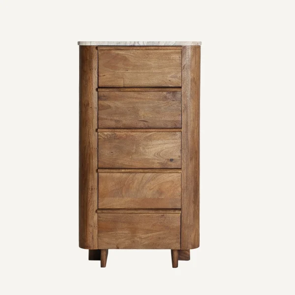 chiffonnier moderne en manguier et plateau en marbre