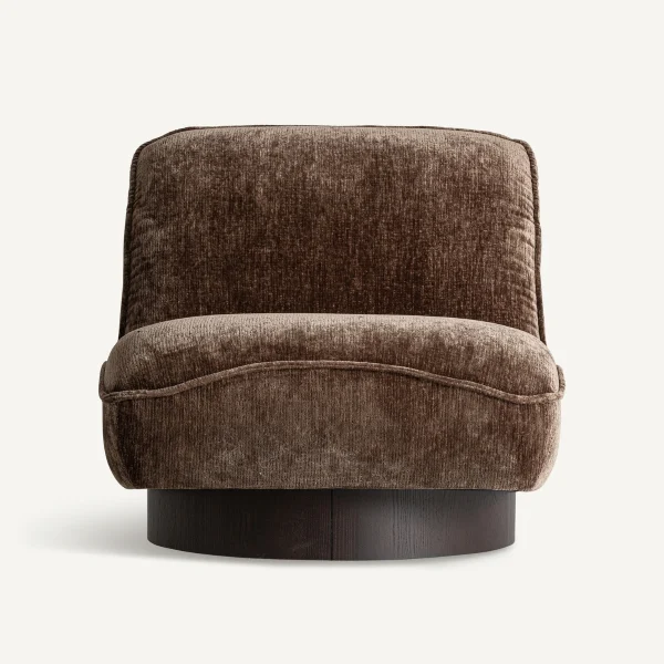 fauteuil lounge haut de gamme en tissu marron et bois de wengé