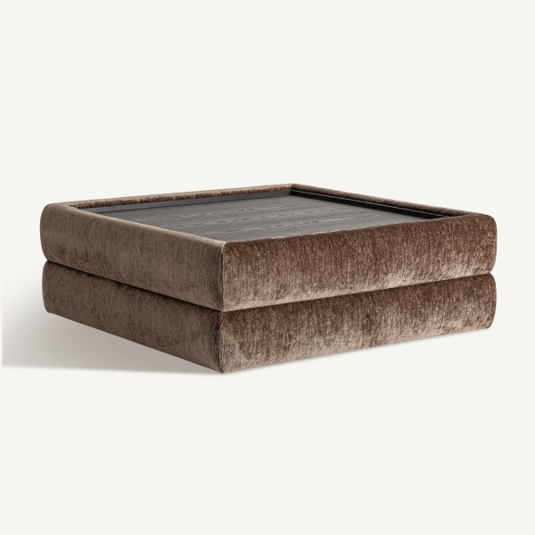 table basse originale haut de gamme en tissu chenille et bois massif