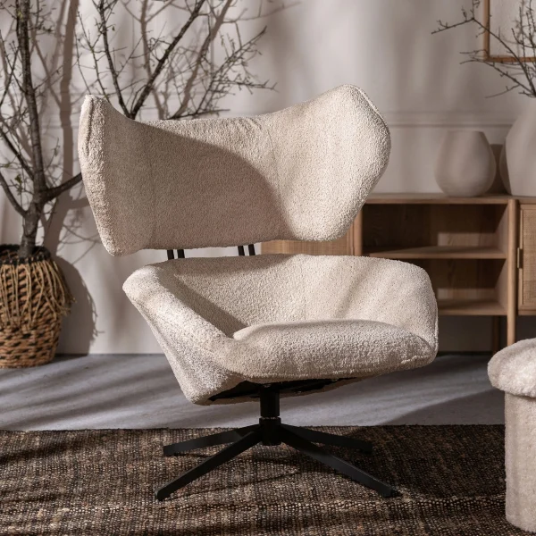Fauteuil moderne incliné avec repose tête tissu bouclé