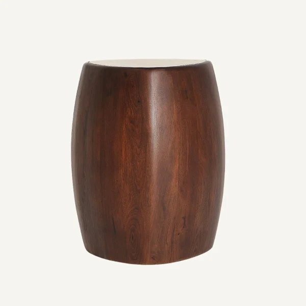 Table d'appoint en bois foncé et travertin