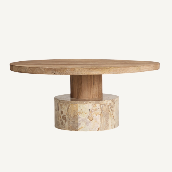 table basse moderne en bois massif et pied en marbre beige 90 cm