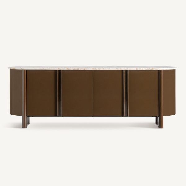 Buffet contemporain pour maison haut de gamme laqué brillant et marbre