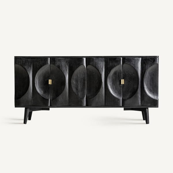 Buffet moderne en bois de manguie teinté noir et façades sculptées