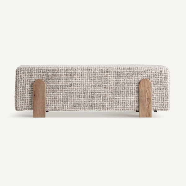 Banc ou pied de lit en laine beige et bois