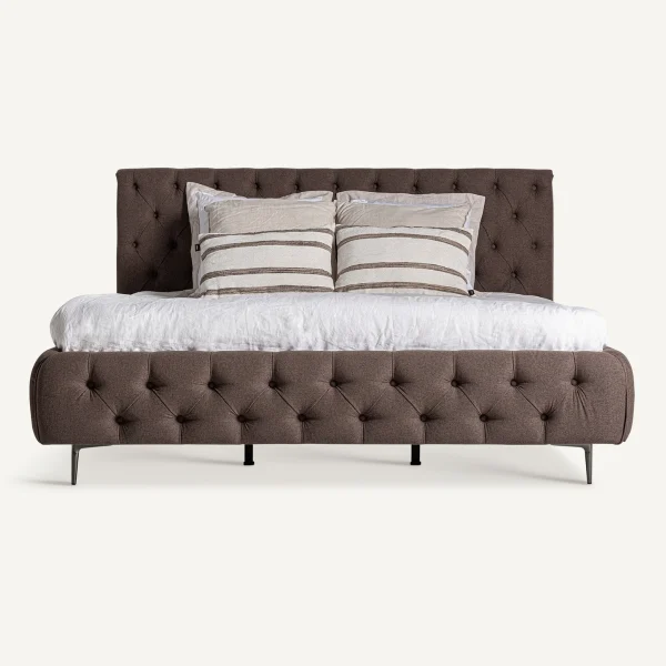 Lit king size haut de gamme en tissu marron rembourré