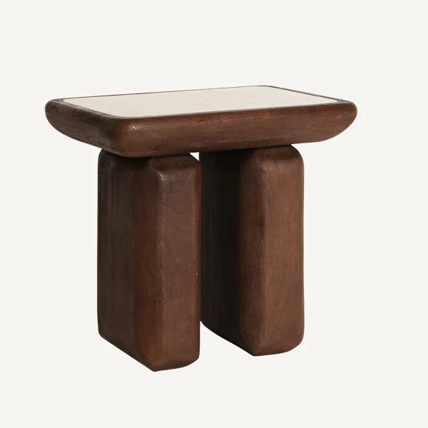 Table d'appoint moderne bois et travertin