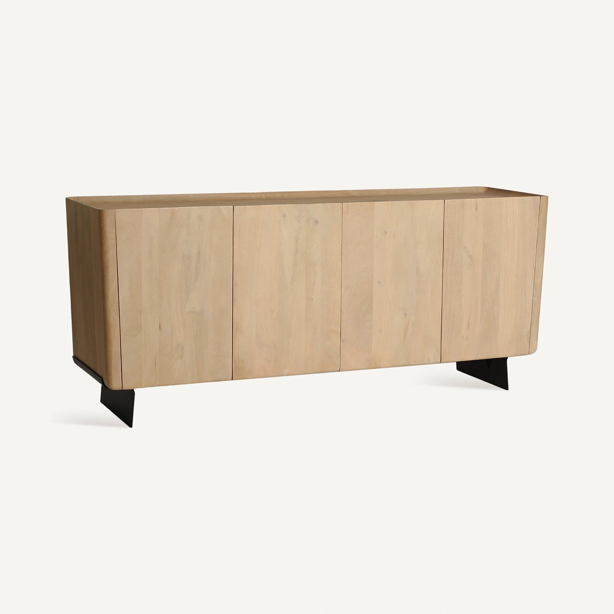 Buffet Sylvester en bois de manguier marron clair et noir 175 cm, vue de trois quarts