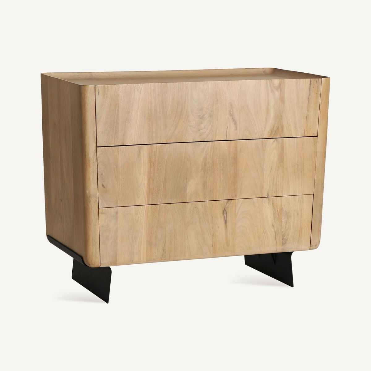 Commode Sylvester en bois de manguier marron clair et noir 100 cm, vue de trois quarts