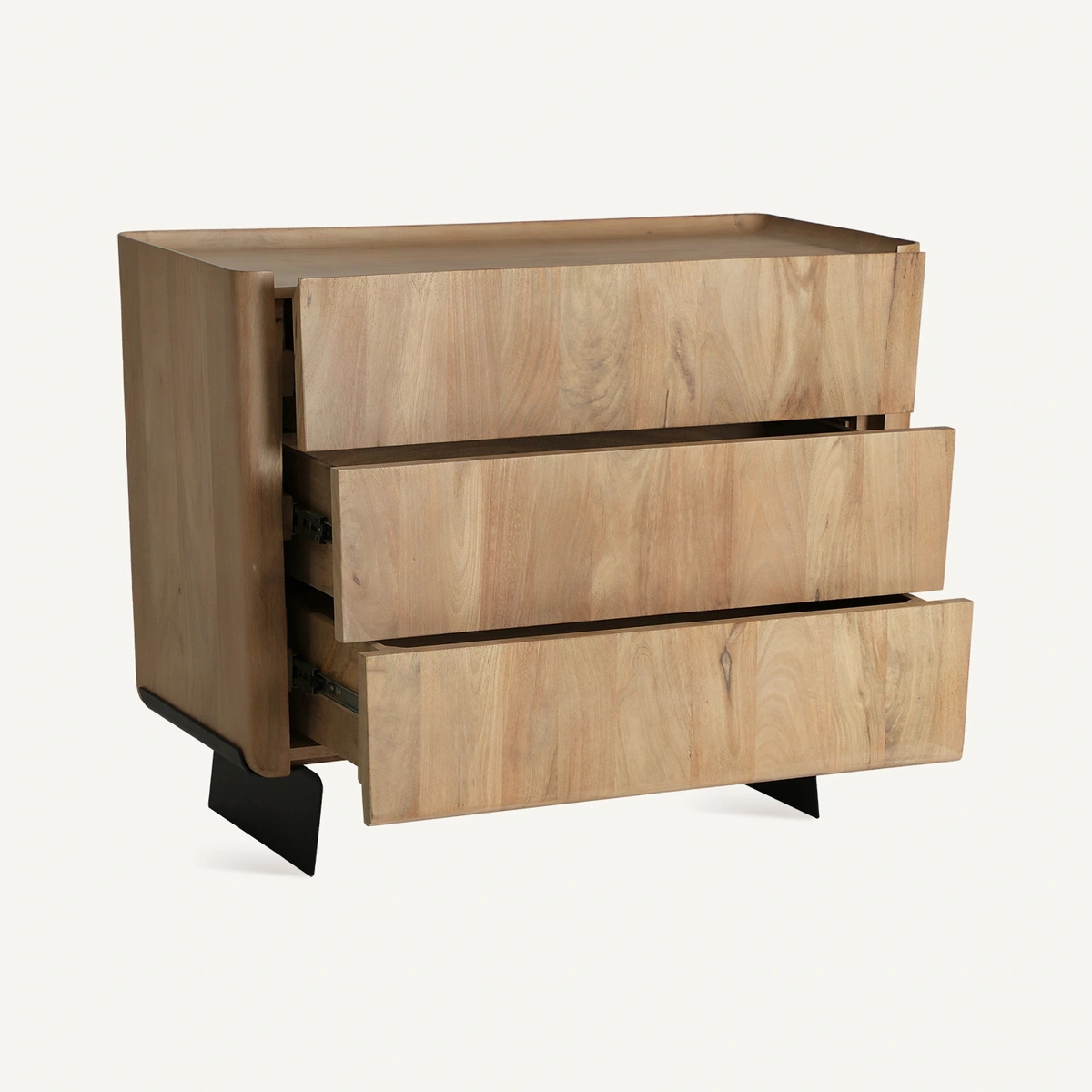 Commode Sylvester en bois de manguier marron clair et noir 100 cm, tiroirs ouverts